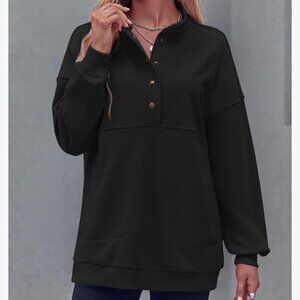 💥3/$30💥 NWOT Women's Oversized Sweatshirt Black Long Sleeve Half Button
